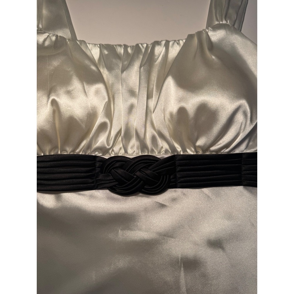 Satin M Tank Top Black Waist Tie Ruched Bust Sleeveless Blouse Dressy - Picture 3 of 9